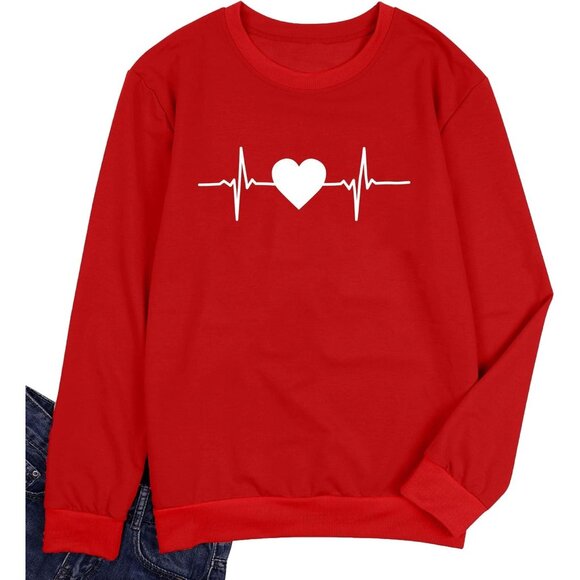 🆕Women Red Cotton Blend Valentine's Day Sweatshirt Love Heart Funny Teen Shirt - Picture 4 of 6